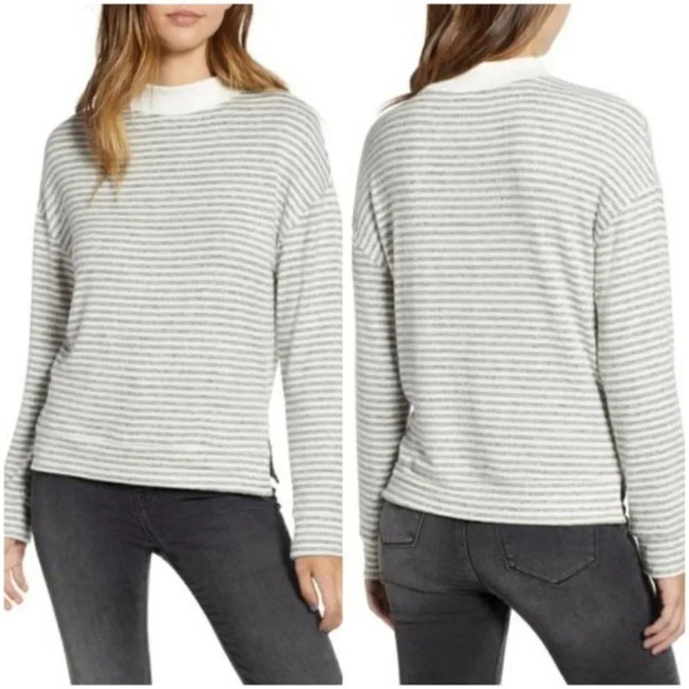 Norstrom BP Stripe Knit Mock Neck Top size Small